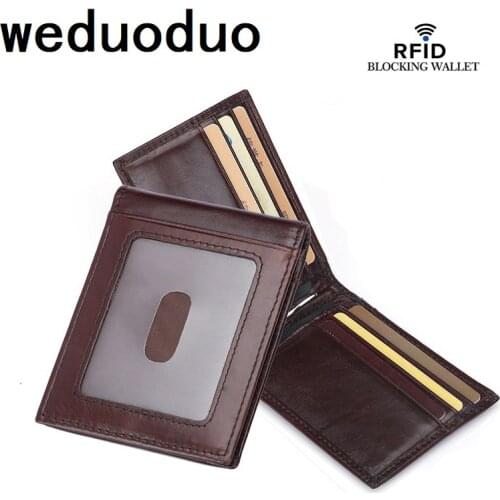 Weduoduo Top Quality Wallet Men Money Clip Mini Wallets Male Vintage Style Brown Black Purse Genunie Leather business wallet