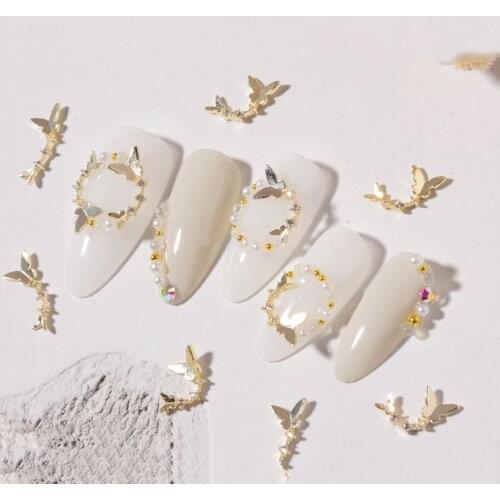 Japanese New Style Fairy Butterfly Diamond Jewelry Zircon Light Luxury Color-preserving Metal Butterfly Nail Art Accessories