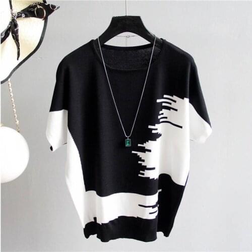 2021 summer Fashion Color matching O-neck sweater bottoming shirt womens Loose thin pullover woman sweaters