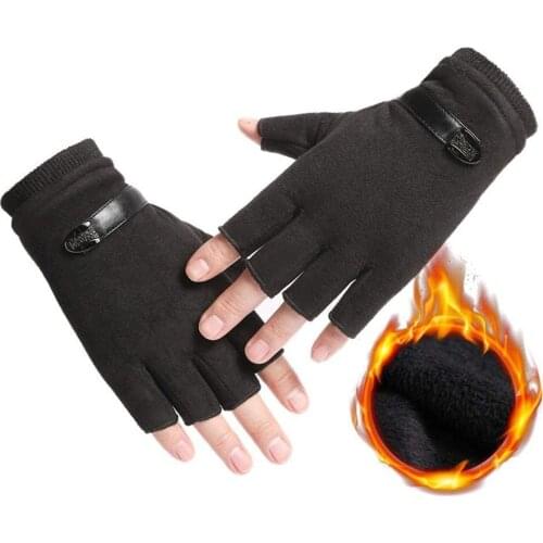 Winter Velvet Gloves Thicken And Keep Warm Showing Fingers Driving Gloves Men And Women Sports Riding Glove