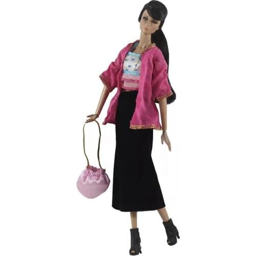 1/6 Cosplay Pink Accessories Outfits Set For Barbie Doll Clothes Coat Crop top Skirt Bag 11.5" BJD Dollhouse Kids Toys Girl Gift