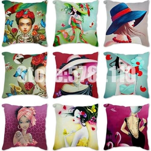 1Pcs Girl Little Princess Polyester Cushion Cover 45*45cm Decorative Pillows Home Sofa Bed Decoration Pillowcover Cartoon Covers
