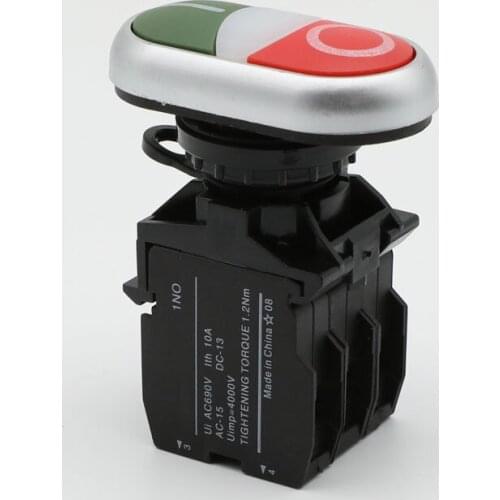 22mm Illuminated Double Head Momentary Push Button Switch 12V 24V 220V LED Lamp Silver Contact Spring Return 1NO1NC Switch LAK42