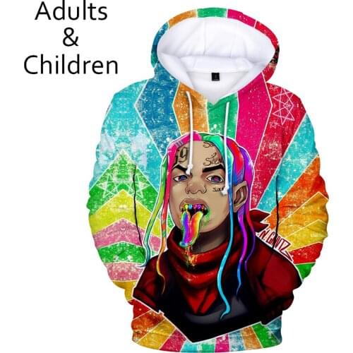 3D 6IX9INE Hoodies Boys Girls Sweatshirts Harajuku Young rebellious casual Rebellious Mix-Up Cool Streetwear Plus Size