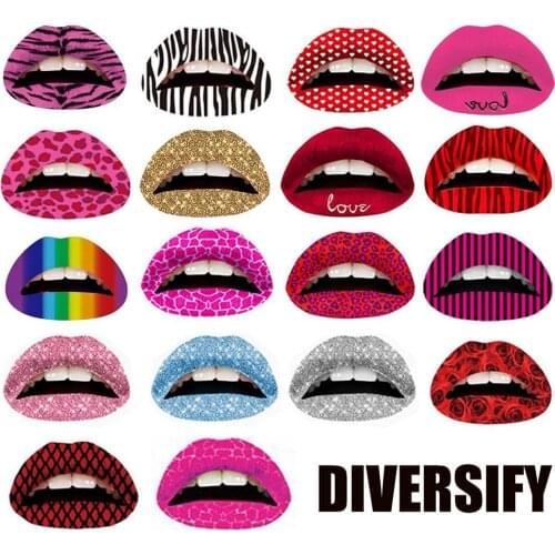 3D Art Lips Sticker Glitter Pink Sexy Pattern Makeup Tattoo Lip Sticker DIY Tattoo Decals Lip Shape Neck Bosom Stickers
