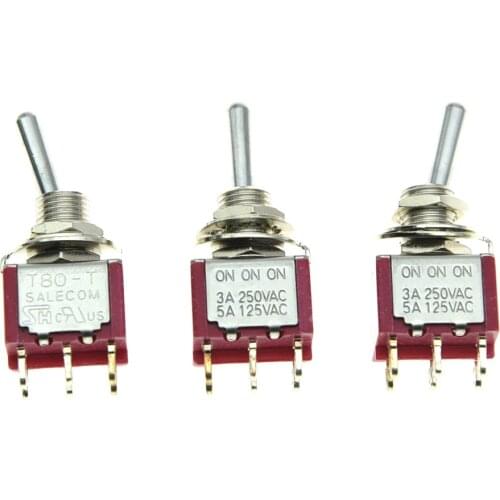 3x DPDT 6 Pin 3 Way ON/ON/ON Guitar Mini Toggle Switch SALECOM Car/Boat Switches T80-T