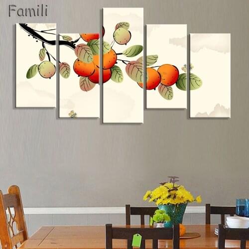 5Pcs/set Traditional Chinese Fish Oil Painting Printed on Canvas Fashion Wall Hanging for Restaurant Office Decoration