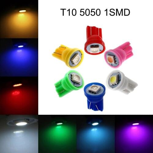 50Pcs Auto T10 5050 1SMD LED Bulbs For Car Clearance Lamps Instrument Lights Dome Trunk License Plate Lights 12V