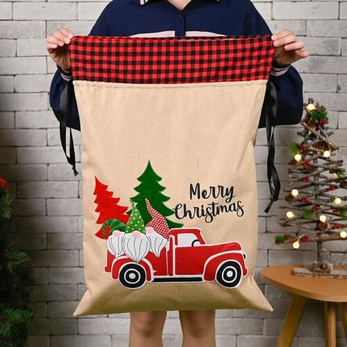 70*45cm Christmas Bag 2020 Canvas String Holders Christmas Tree Car Print Wallets Santas Candy Gift Bag