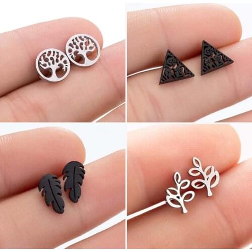 Bohemian Vintage Earings Jewelry Black Geometric Leaf Stud Earrings for Women Summer Ttee of Life Ear Piercing Girls Oorbellen