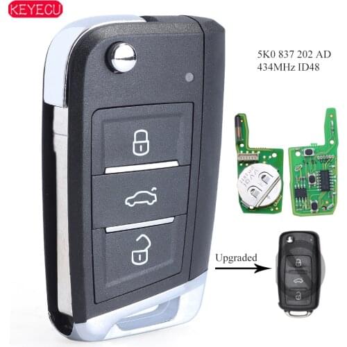 KEYECU Upgraded Remote Key Fob 434MHz ID48 Chip for Volkswagen Beetle Passat - FCC ID: 5K0 837 202 AD
