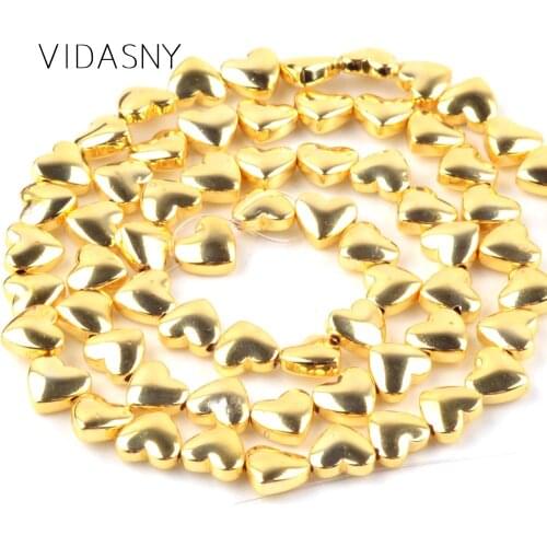 Natural Mineral Gem Heart Shape Gold Hematite Beads For Jewelry Making 6mm Spacer Loose Beads Diy Necklace Bracelet 15