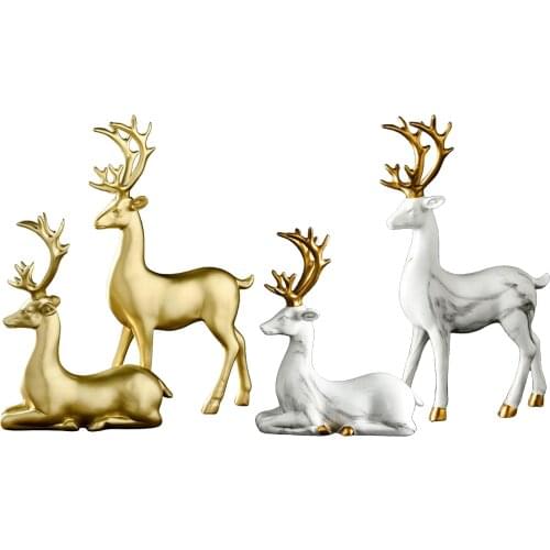 Sculpture Decoration - Nordic Style Home Decor Abstract Lucky Deer Statue Tabletop Ornaments Resin Crafts Elk Sculpture