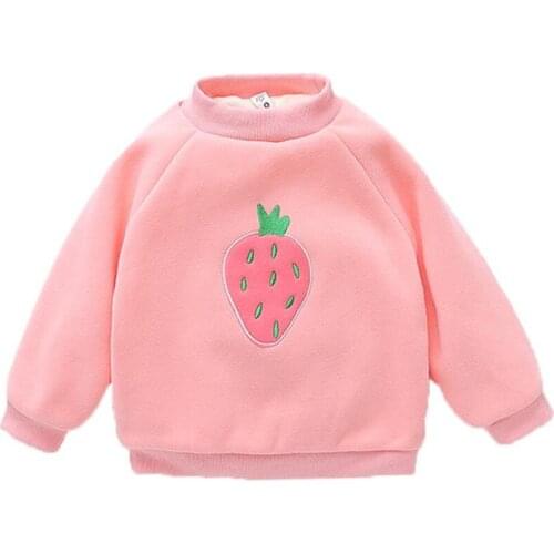 DFXD 2020 Winter Toddler Girls Fleece Strawberry Hoodies Sweatshirts Casual Long Sleeve Plus Velvet Pullover Warm Tops 1-7Yrs