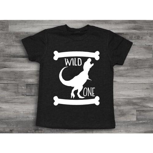 Birthday Wild One Tee Dinosaur Birthday Shirt Black T-Shirt Dinosaur Party Shirt Dinosaur Theme Gift Boys Fashion Tee