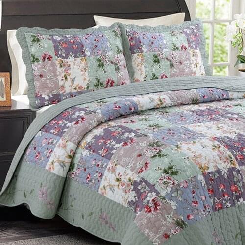CHAUSUB Bedspreads Quilt Set 3pcs Quilted Coverlet Cotton Printed Bed Cover With 2 Pillowcase King Queen Size Summer Blanket