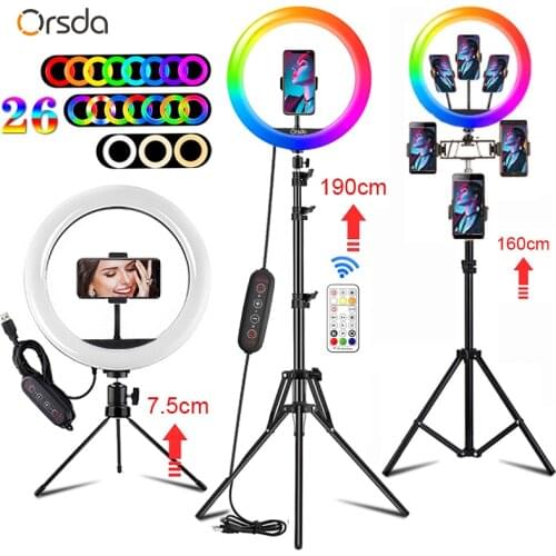Orsda 10-13 Inch RGB Ring Light Tripod LED Ring Light Selfie Ring Light with Stand RGB 26 Colors Video Light For Youtube Tik Tok