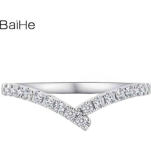 BAIHE Solid 18K White Gold 0.20ct H/SI Round Natural Diamond Wedding Band Trendy Fine Jewelry Making Ring Women кольцо кольцa