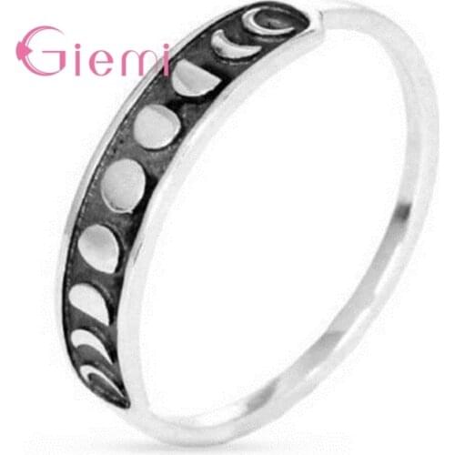 New Arrival Fashion Women Lady Vintage Handmade Moon Phase Finger Ring 925 Sterling Silver Moon Band Jewelry Supplies