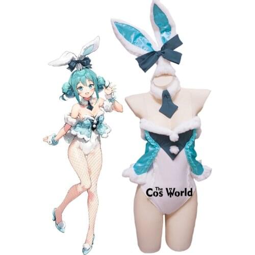 Vocaloid Miku White Rabbit Bunny Girl Bodysuit Jumpsuits Uniform Outfit Anime Customize Cosplay Costumes