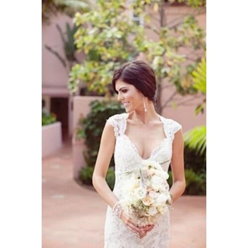 Full Lace Backless Wedding Dress Cap Sleeve With Sweetheart Sheath Mermaid Country Sweep Train Garden VintageBridal Dresses