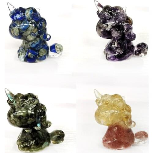 Quartz Crystal Resin Unicorn Amethyst Gravels Cute Bear Figurine Lovely Childrens Gifts Healing Crystal Stone Home Decoration