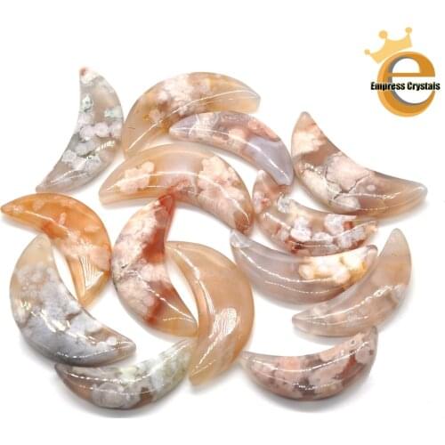 Fashion Moon Natural Cherry Blossom Agate DIY Bead Stone Pendant Necklace Crystal Healing Mascot Jewelry