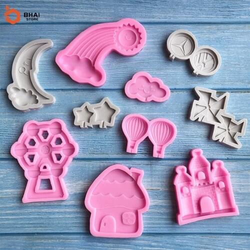 2021 New Windmill Hot Air Balloon Moon Sun Rainbow Star Cloud Castle Cake Decorating DIY Soft Clay Mould Baking Silicone Tool