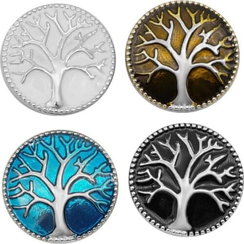 New KZ3080 Beauty Charm Colorful Life tree 18MM Metal snap buttons 4colors for DIY snap jewelry wholesale
