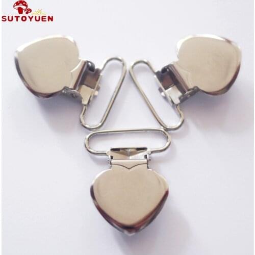 Wholesale 20 pcs 1'' Inch 25mm Sliver Color Wide Heart Shape Suspender Clips / Pacifier Clips Rack Plating for Baby Dummy Bib