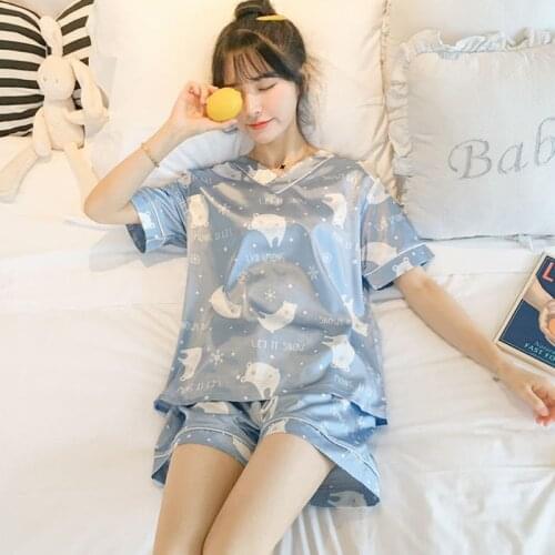 Spring Summer Imitated Silk Pajama Set Women Sexy Silk Sleepwear Home Suit Satin Pajamas Female Loose Lounge Wear Sets Pjs Women
