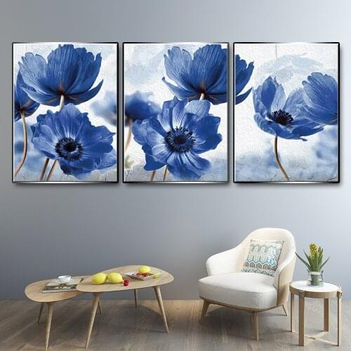 Blue Flower Poster Nordic Canvas Painting Modern Style Beautiful Home Decor Minimalism Print Canvas Living Room Decoration