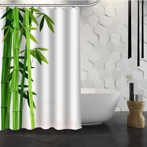 Custom Bamboo Shower Curtain With Hooks Fabric Bathroom Curtain eco-friendly Waterproof shower curtain