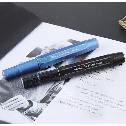Kaweco AL Sport stonewashed Black/blue Fountain Pen, finely chiselled and smooth, silver tone stainless steel fine nib,0.7mm