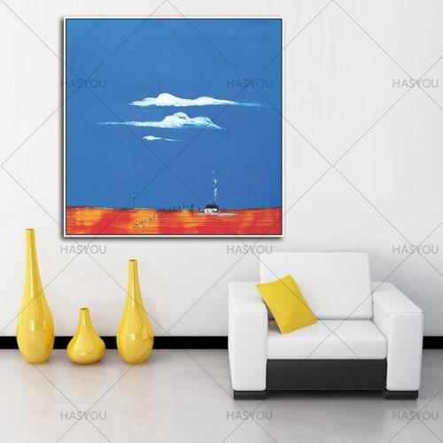 Hand Painted Modern Field grassland Oil Painting On Canvas Abstract wall Art blue sky landscape oil Painting For Living Roo