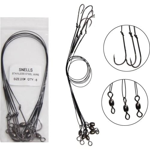 6Pcs/Bag 25cm Stainless Steel Wire Fly Fishing Leash With Fishing Swivels And Hooks Fly Fishing Leader Size 1# 2# 1/0 2/0