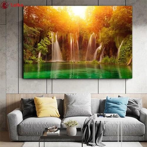 DIY round square diamond embroidery Natural scenery waterfall pattern cross stitch kits 5d diamond painting rhinestone