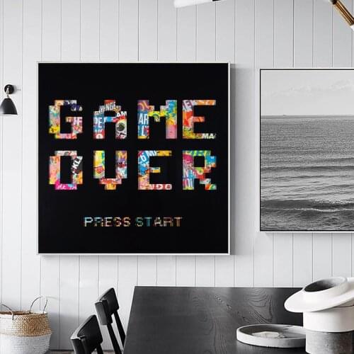 Modern Graffiti Art Posters and Prints Canvas Wall Art Canvas Inspirational Text Paintings Game Over Picture for Room Wall Decor