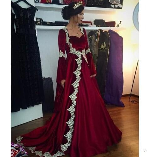Dubai Muslim Style Evening Sweetheart Long Sleeves Velour Party Gown kaftan Custom Quality Lace prom Mother of the Bride Dresses