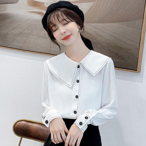Women 2021 Autumn Winter Vintage Turn-down Collar Blouse Shirts Female Fashion Elegant Chic Blouse Tops Chiffon Shirts B389