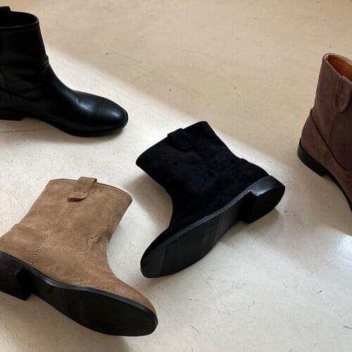 Boots Women Suede Square Head Thick Heel Boot Leather Brand Lady Shoes Handmade 2020 Autumn and Winter Models Size 33-42