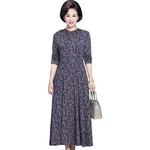 2021 Autumn Women print Dress For Female Long Sleeve Middle-Aged Mother Dress Floral Vestidos Vintage FC1411