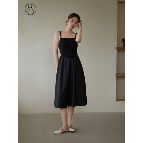 DUSHU Office Ladies Early Autumn 2021 Womens Knitted Sitching Shoulder Strap Suspender Skirt French Retro Temperament Dress