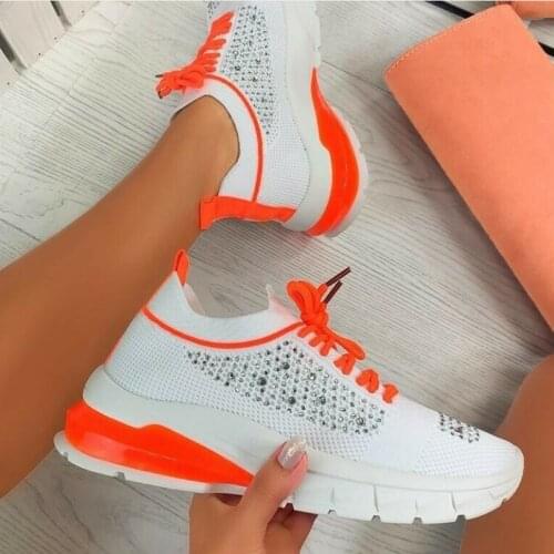 2021 Womens Sneakers Color Lace-up Women Shoes Summer Breathable Casual Shoes Fashion Rhinestone Sneakers Shoes Women WSH4013
