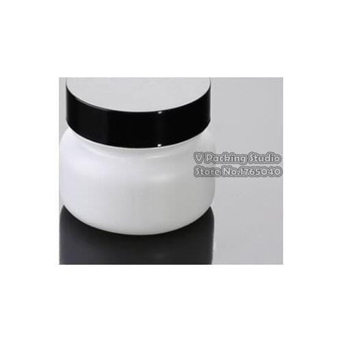 White empty cosmetic cream bottle jar add black cap/Sub bottle/cosmetics white Bottle glass 200pcs/lot