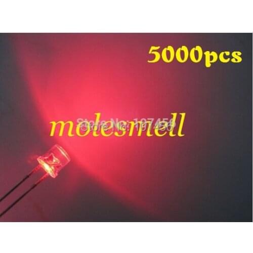Free shipping!!! 5000pcs 5mm flat top red LED(3000mcd) 5mm water clear led 5mm flat head red led 5mm big/wide angle red led