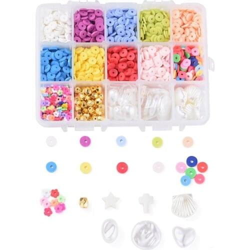 Polymer Clay Beads Round Spacer Pearl Seashell Beads Combination for Diy Jewelry Making Bracelet Accessories Boxed