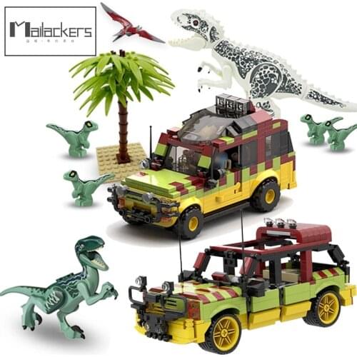 Mailackers Creator Expert Technical Car Jurassic Park World Explorer Soldier Dinosaur Touring Car Building Blocks Kid Toys Gift