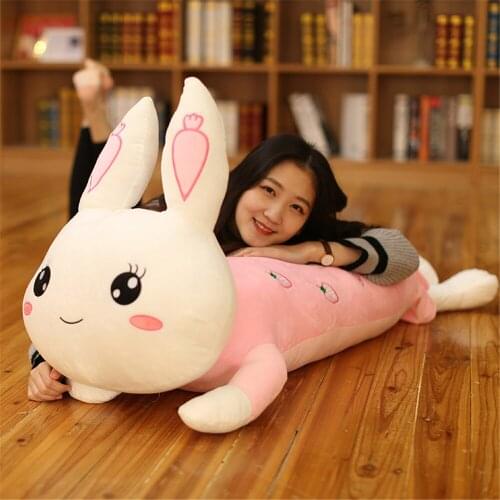 Fancytrader New Lovely Big Soft Cartoon Lying Bunny Plush Pillow Doll Stuffed Anime Rabbit Toy Gift for Girls 3 Sizes 3 Colors