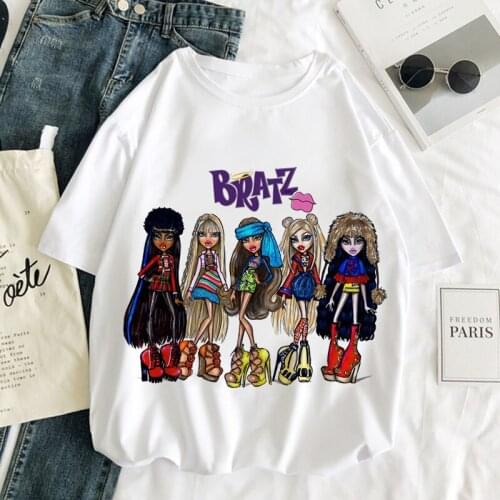 Bratz Doll Graphic Print T-shirt Women Harajuku Aesthetic White Tops Casual Kpop Tshirt 2021 New Sumer Y2k Anime Female T Shirt